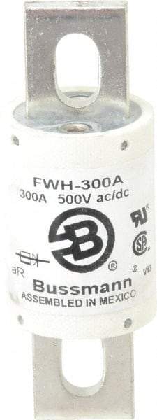 Cooper Bussmann - 500 VAC/VDC, 300 Amp, Fast-Acting Semiconductor/High Speed Fuse - Bolt-on Mount, 4-11/32" OAL, 200 (RMS Symmetrical), 50 at DC kA Rating, 1-1/2" Diam - Exact Industrial Supply