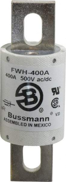 Cooper Bussmann - 500 VAC/VDC, 400 Amp, Fast-Acting Semiconductor/High Speed Fuse - Bolt-on Mount, 4-11/32" OAL, 200 (RMS Symmetrical), 50 at DC kA Rating, 1-1/2" Diam - Exact Industrial Supply