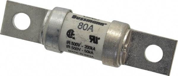 Cooper Bussmann - 500 VAC/VDC, 80 Amp, Fast-Acting Semiconductor/High Speed Fuse - Bolt-on Mount, 3-5/8" OAL, 200 (RMS Symmetrical), 50 at DC kA Rating, 0.947" Diam - Exact Industrial Supply