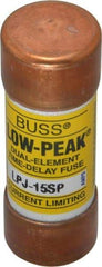 Cooper Bussmann - 300 VDC, 600 VAC, 15 Amp, Time Delay General Purpose Fuse - Fuse Holder Mount, 2-1/4" OAL, 100 at DC, 300 at AC (RMS) kA Rating, 13/16" Diam - Exact Industrial Supply