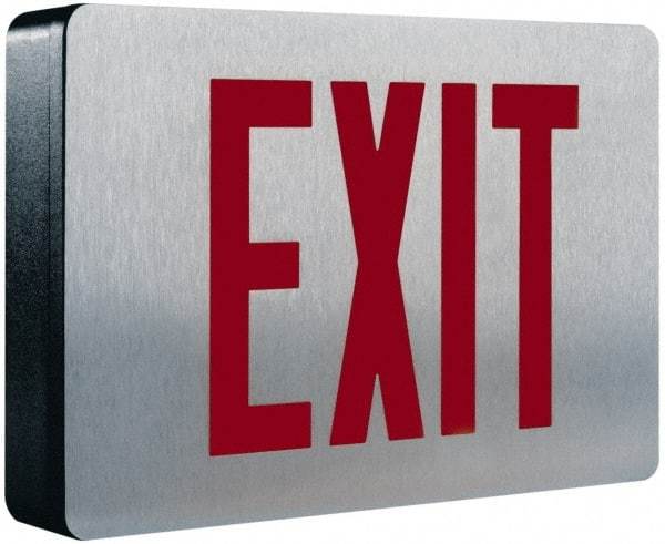 Cooper Lighting - 2 Face, 0.98, 1.04 Watt, Black, Aluminum, LED, Illuminated Exit Sign - 120/277 VAC, Nickel Cadmium, Surface Mounted, 12-5/8 Inch Long x 2-1/4 Inch Wide x 8-1/4 Inch High - Exact Industrial Supply