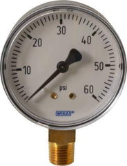 Wika - 2-1/2" Dial, 1/4 Thread, 0-60 Scale Range, Pressure Gauge - Lower Connection Mount, Accurate to 3-2-3% of Scale - Exact Industrial Supply