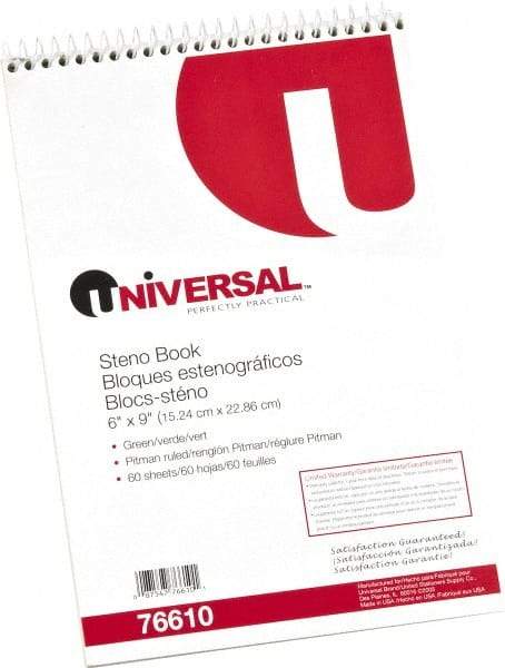 UNIVERSAL - 60 Sheet, 6 x 9", Steno Book - Green - Exact Industrial Supply