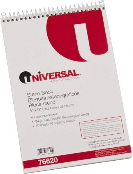 UNIVERSAL - 60 Sheet, 6 x 9", Steno Book - Green - Exact Industrial Supply