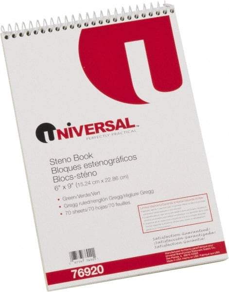 UNIVERSAL - 70 Sheet, 6 x 9", Steno Book - Green - Exact Industrial Supply