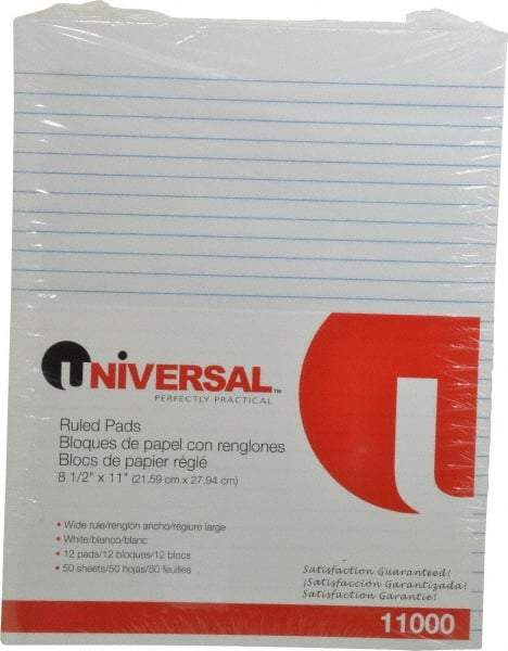 UNIVERSAL - 50 Sheet, 8-1/2 x 11", Glue Top Ruled Writing Pad - White - Exact Industrial Supply