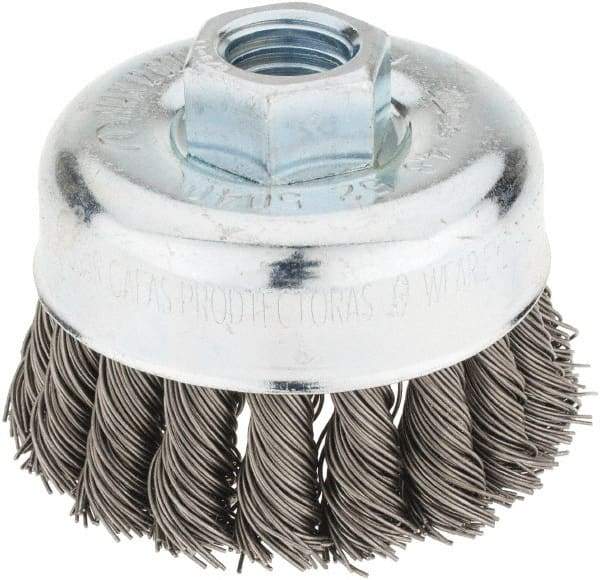 Milwaukee Tool - 3" Diam, 5/8-11 Threaded Arbor, Steel Fill Cup Brush - 0.023 Wire Diam, 7/8" Trim Length, 12,000 Max RPM - Exact Industrial Supply