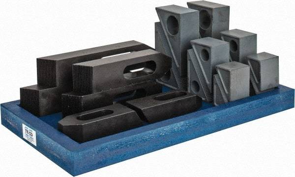 TE-CO - 13 Piece Fixturing Step Block & Clamp Set with 2" Step Block, 7/8 & 1 Stud Thread - Includes 6 Serrated End Clamps, 6 Step Blocks, Holder - Exact Industrial Supply