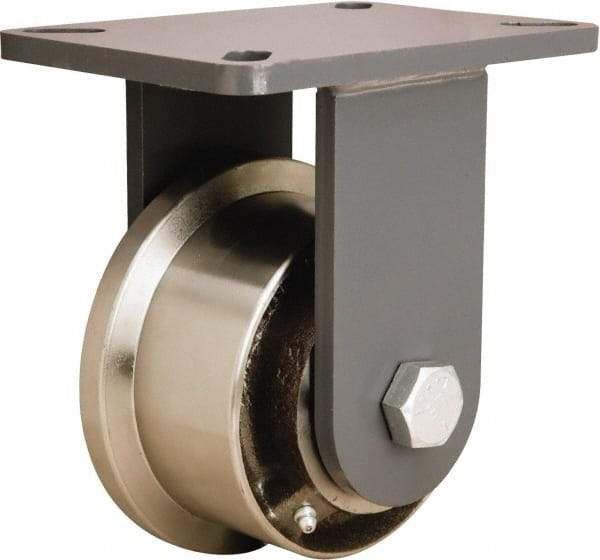 Hamilton - 5" Diam x 2-1/16" Wide x 8" OAH Top Plate Mount Rigid Caster - Forged Steel, 4,200 Lb Capacity, Straight Roller Bearing, 5-1/2 x 7-1/4" Plate - Exact Industrial Supply