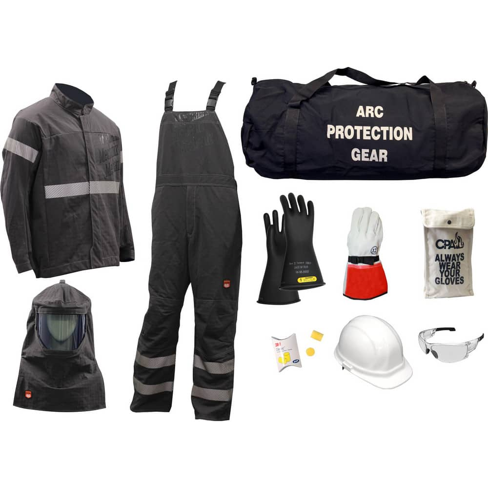 Size 2X-Large, 9.2 Arc Flashing Clothing Kit Includes Premium Gore Pyrad Jacket and Bib, Hood, Face Shield, Bracket, Hard Cap, Ear Plugs, Safety Glasses, Rubber Gloves, Leather Glove Protectors & Glove Bag and Arc Gear Bag