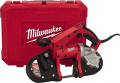 Milwaukee Tool - 120 Volt, Electric Handheld Bandsaw - 8 Ft. Cord Length, 3-1/4 Inch (Round) and 3-1/4 x 3-1/4 Inch (Rectangular) Depth of Cut, 200 and 360 SFPM, 7 Amp - Exact Industrial Supply