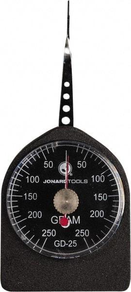 Jonard Tools - 0.55 Lb. Capacity, Mechanical Tension and Compression Force Gage - 10 gf Resolution, Aluminum Housing - Exact Industrial Supply