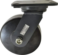 Hamilton - 8" Diam x 3" Wide x 10-1/2" OAH Top Plate Mount Swivel Caster - Phenolic, 3,000 Lb Capacity, Roller Bearing, 5-1/4 x 7-1/4" Plate - Exact Industrial Supply