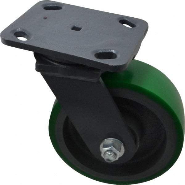 Hamilton - 6" Diam x 2" Wide x 7-1/2" OAH Top Plate Mount Swivel Caster - Polyurethane, 1,200 Lb Capacity, Precision Sealed Bearing, 4 x 5" Plate - Exact Industrial Supply