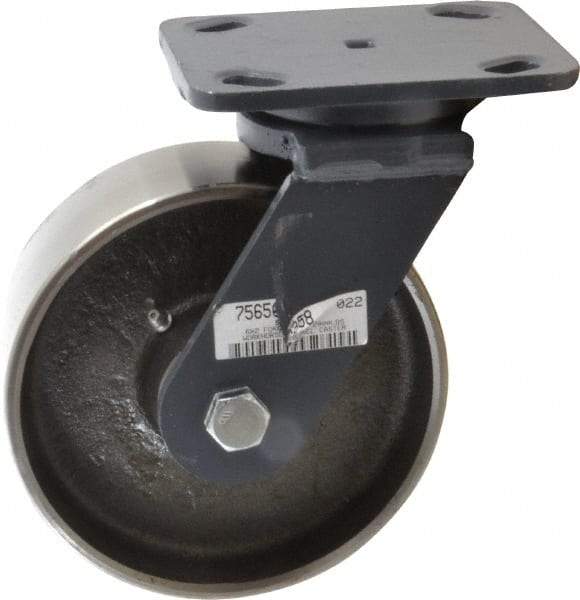 Hamilton - 6" Diam x 2" Wide x 7-1/2" OAH Top Plate Mount Swivel Caster - Forged Steel, 2,000 Lb Capacity, Roller Bearing, 4 x 5" Plate - Exact Industrial Supply