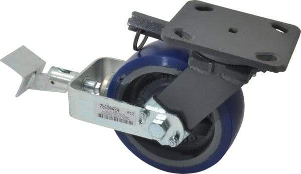Hamilton - 6" Diam x 2" Wide x 7-1/2" OAH Top Plate Mount Swivel Caster with Brake - Polyurethane, 960 Lb Capacity, Precision Sealed Bearing, 4 x 5" Plate - Exact Industrial Supply