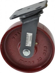 Hamilton - 8" Diam x 2" Wide x 9-1/2" OAH Top Plate Mount Swivel Caster - Cast Iron, 1,500 Lb Capacity, Roller Bearing, 4 x 5" Plate - Exact Industrial Supply