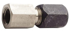 Made in USA - 5/8" OD, Grade 316Stainless Steel Female Connector - 1-1/8" Hex, Comp x FNPT Ends - Exact Industrial Supply