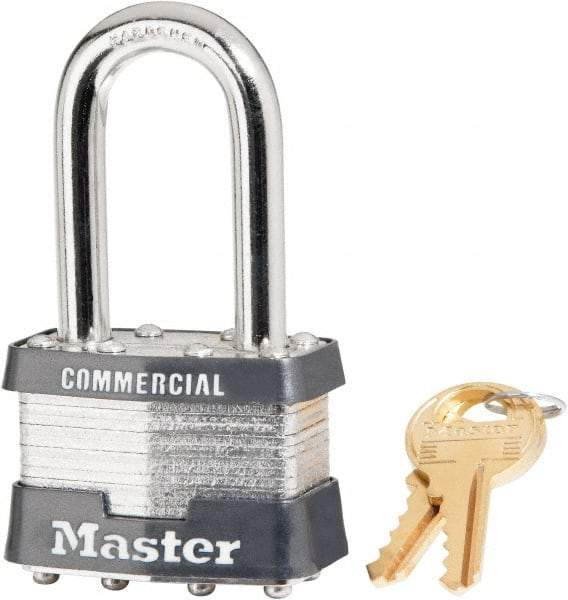 Master Lock - 1-1/2" Shackle Clearance, Keyed Different Laminated Steel Padlock - 5/16" Shackle Diam, Steel - Exact Industrial Supply