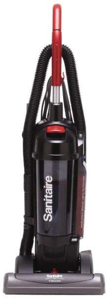 Sanitaire - Single Motor Bagless Heavy-Duty Upright Vacuum Cleaner - 15" Cleaning Width, 10" Amps, Comfort Hand Grip, Black - Exact Industrial Supply