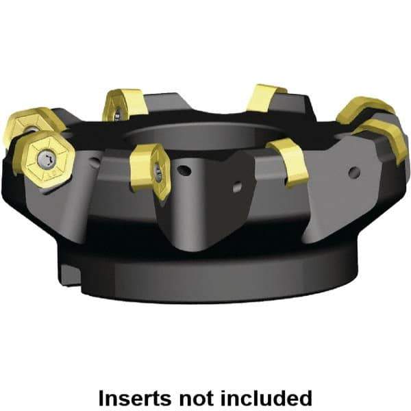 Kennametal - 8 Inserts, 4.64" Cutter Diam, 0.087" Max Depth of Cut, Indexable High-Feed Face Mill - 1.2598" Arbor Hole Diam, 1.989" High, KSHR Toolholder, HNGJ 0905.. Inserts, Series Dodeka High-Feed - Exact Industrial Supply