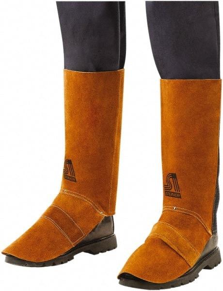 Steiner - Men's 9 General Purpose Spats - 12" High, Plain Toe, Leather Upper, Brown - Exact Industrial Supply