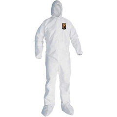 KleenGuard - Size L SMS General Purpose Coveralls - White, Zipper Closure, Elastic Cuffs, Elastic Ankles, Seamless - Exact Industrial Supply