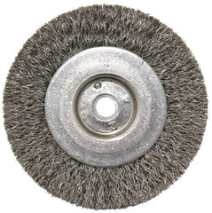 Weiler - 4" OD, 1/2" Arbor Hole, Crimped Steel Wheel Brush - 1/2" Face Width, 7/8" Trim Length, 0.0118" Filament Diam, 12,500 RPM - Exact Industrial Supply