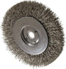 Weiler - 4" OD, 1/2" Arbor Hole, Crimped Stainless Steel Wheel Brush - 1/2" Face Width, 7/8" Trim Length, 0.0118" Filament Diam, 12,500 RPM - Exact Industrial Supply