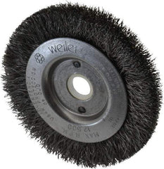 Weiler - 3" OD, 1/2" Arbor Hole, Crimped Steel Wheel Brush - 7/16" Face Width, 1/2" Trim Length, 0.008" Filament Diam, 12,500 RPM - Exact Industrial Supply