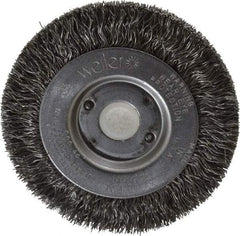 Weiler - 3" OD, 1/2" Arbor Hole, Crimped Steel Wheel Brush - 7/16" Face Width, 1/2" Trim Length, 0.0118" Filament Diam, 12,500 RPM - Exact Industrial Supply