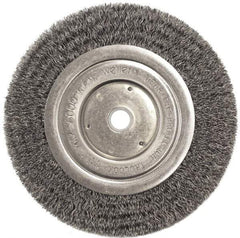 Weiler - 6" OD, 5/8" Arbor Hole, Crimped Steel Wheel Brush - 1/2" Face Width, 1-1/16" Trim Length, 0.0118" Filament Diam, 6,000 RPM - Exact Industrial Supply