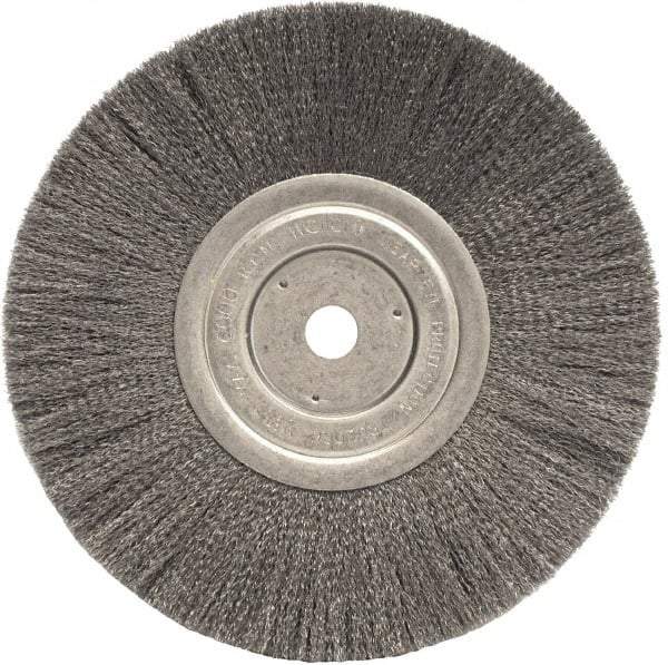 Weiler - 8" OD, 5/8" Arbor Hole, Crimped Steel Wheel Brush - 3/4" Face Width, 2-1/16" Trim Length, 0.006" Filament Diam, 6,000 RPM - Exact Industrial Supply