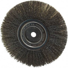 Weiler - 8" OD, 5/8" Arbor Hole, Crimped Steel Wheel Brush - 3/4" Face Width, 2-1/16" Trim Length, 0.008" Filament Diam, 6,000 RPM - Exact Industrial Supply