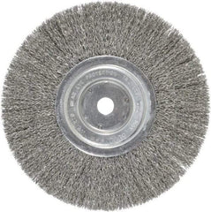 Weiler - 8" OD, 5/8" Arbor Hole, Crimped Steel Wheel Brush - 1/2" Face Width, 2-1/16" Trim Length, 0.014" Filament Diam, 6,000 RPM - Exact Industrial Supply