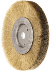 Weiler - 6" OD, 5/8" Arbor Hole, Crimped Brass Wheel Brush - 1/2" Face Width, 1-1/16" Trim Length, 0.005" Filament Diam, 6,000 RPM - Exact Industrial Supply