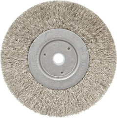 Weiler - 6" OD, 5/8" Arbor Hole, Crimped Stainless Steel Wheel Brush - 1/2" Face Width, 1-7/16" Trim Length, 0.0118" Filament Diam, 6,000 RPM - Exact Industrial Supply