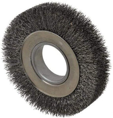 Weiler - 6" OD, 2" Arbor Hole, Crimped Steel Wheel Brush - 1-1/4" Face Width, 1-1/8" Trim Length, 0.014" Filament Diam, 6,000 RPM - Exact Industrial Supply