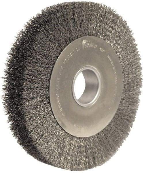 Weiler - 10" OD, 2" Arbor Hole, Crimped Steel Wheel Brush - 2" Face Width, 1-7/8" Trim Length, 0.0104" Filament Diam, 4,000 RPM - Exact Industrial Supply