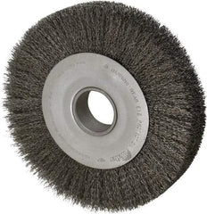Weiler - 10" OD, 2" Arbor Hole, Crimped Steel Wheel Brush - 1-5/8" Face Width, 1-7/8" Trim Length, 0.014" Filament Diam, 4,000 RPM - Exact Industrial Supply