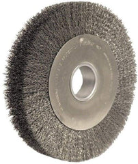 Weiler - 10" OD, 2" Arbor Hole, Crimped Steel Wheel Brush - 2" Face Width, 1-7/8" Trim Length, 0.02" Filament Diam, 4,000 RPM - Exact Industrial Supply