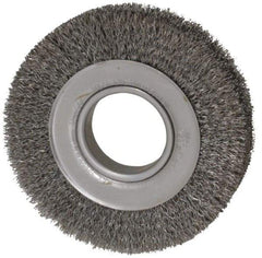 Weiler - 6" OD, 2" Arbor Hole, Crimped Steel Wheel Brush - 1" Face Width, 1-1/8" Trim Length, 0.0118" Filament Diam, 6,000 RPM - Exact Industrial Supply