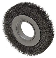 Weiler - 6" OD, 2" Arbor Hole, Crimped Steel Wheel Brush - 1" Face Width, 1-1/8" Trim Length, 0.014" Filament Diam, 6,000 RPM - Exact Industrial Supply