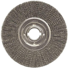 Weiler - 12" OD, 2" Arbor Hole, Crimped Steel Wheel Brush - 1-1/4" Face Width, 3" Trim Length, 0.0118" Filament Diam, 3,600 RPM - Exact Industrial Supply