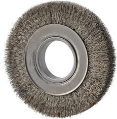 Weiler - 6" OD, 2" Arbor Hole, Crimped Stainless Steel Wheel Brush - 1" Face Width, 1-1/8" Trim Length, 0.0104" Filament Diam, 6,000 RPM - Exact Industrial Supply