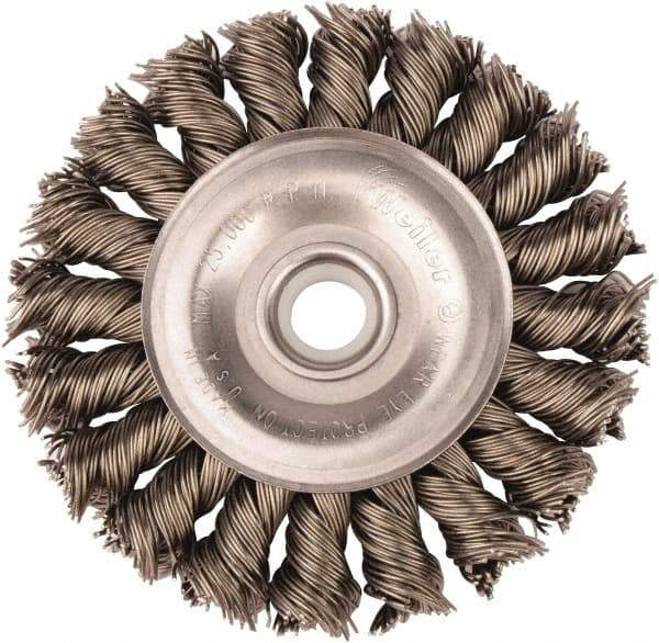 Weiler - 3" OD, 1/2" Arbor Hole, Knotted Steel Wheel Brush - 3/8" Face Width, 5/8" Trim Length, 0.02" Filament Diam, 25,000 RPM - Exact Industrial Supply