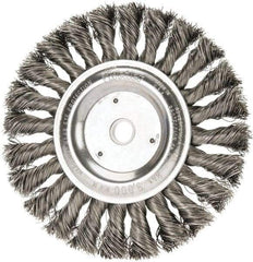 Weiler - 6" OD, 5/8" Arbor Hole, Knotted Steel Wheel Brush - 1/2" Face Width, 1-3/8" Trim Length, 0.016" Filament Diam, 9,000 RPM - Exact Industrial Supply