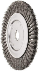 Weiler - 10" OD, 1-1/4" Arbor Hole, Knotted Steel Wheel Brush - 3/4" Face Width, 1-3/4" Trim Length, 0.016" Filament Diam, 4,500 RPM - Exact Industrial Supply