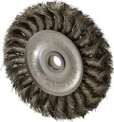 Weiler - 4" OD, 1/2" Arbor Hole, Knotted Stainless Steel Wheel Brush - 1/2" Face Width, 7/8" Trim Length, 0.0118" Filament Diam, 20,000 RPM - Exact Industrial Supply
