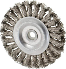 Weiler - 4" OD, 1/2" Arbor Hole, Knotted Stainless Steel Wheel Brush - 1/2" Face Width, 7/8" Trim Length, 0.02" Filament Diam, 20,000 RPM - Exact Industrial Supply